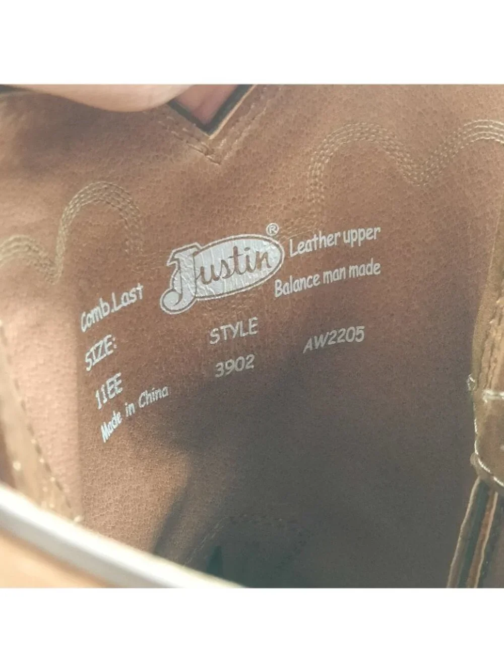 Justin Boots Jeb 3902 Mens Size 11 2E Wide Brown Leather Western Work Cowboy